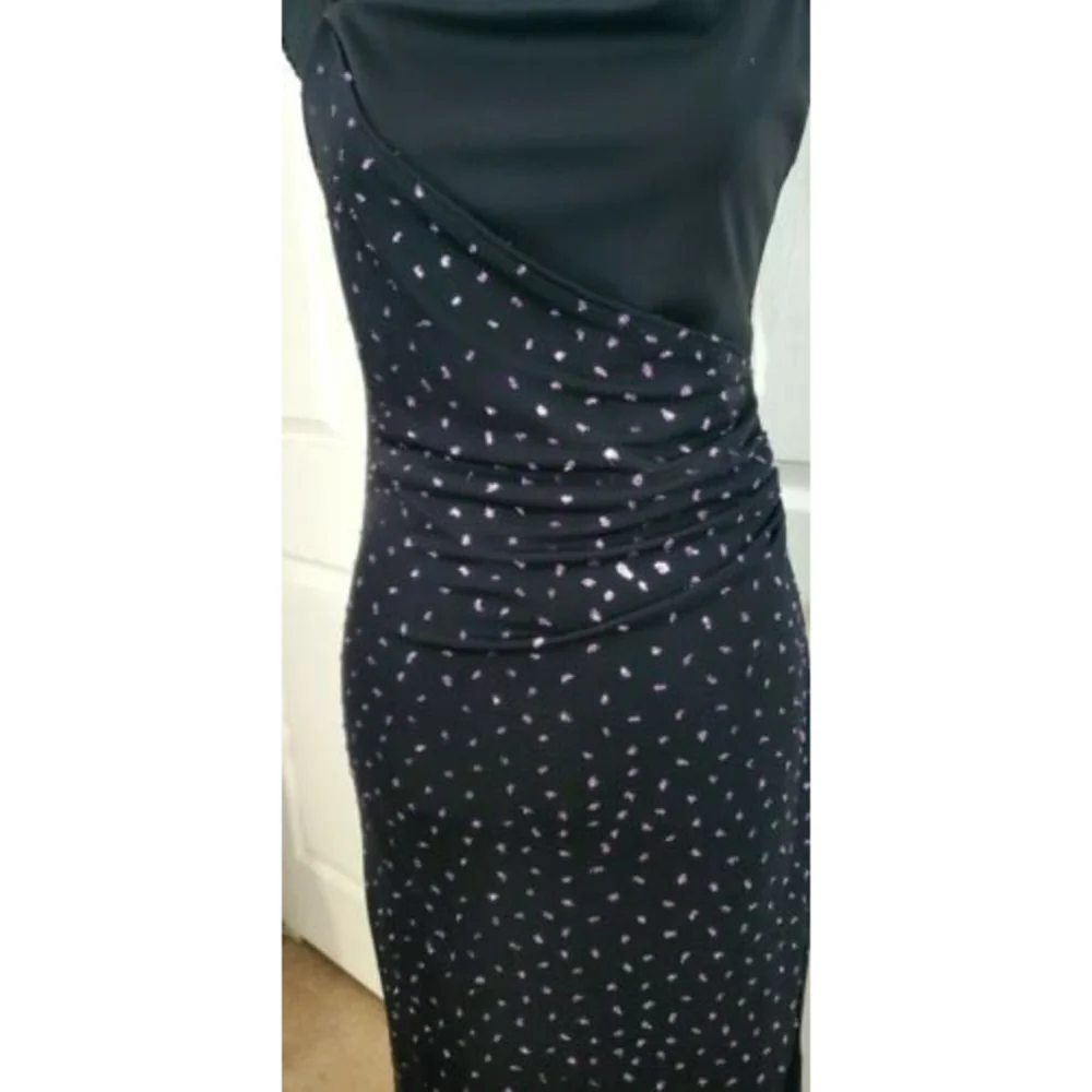 TOWER Ladies Evening Black Stretch Purple Glitter Layered Mesh Jumpsuit Sz M